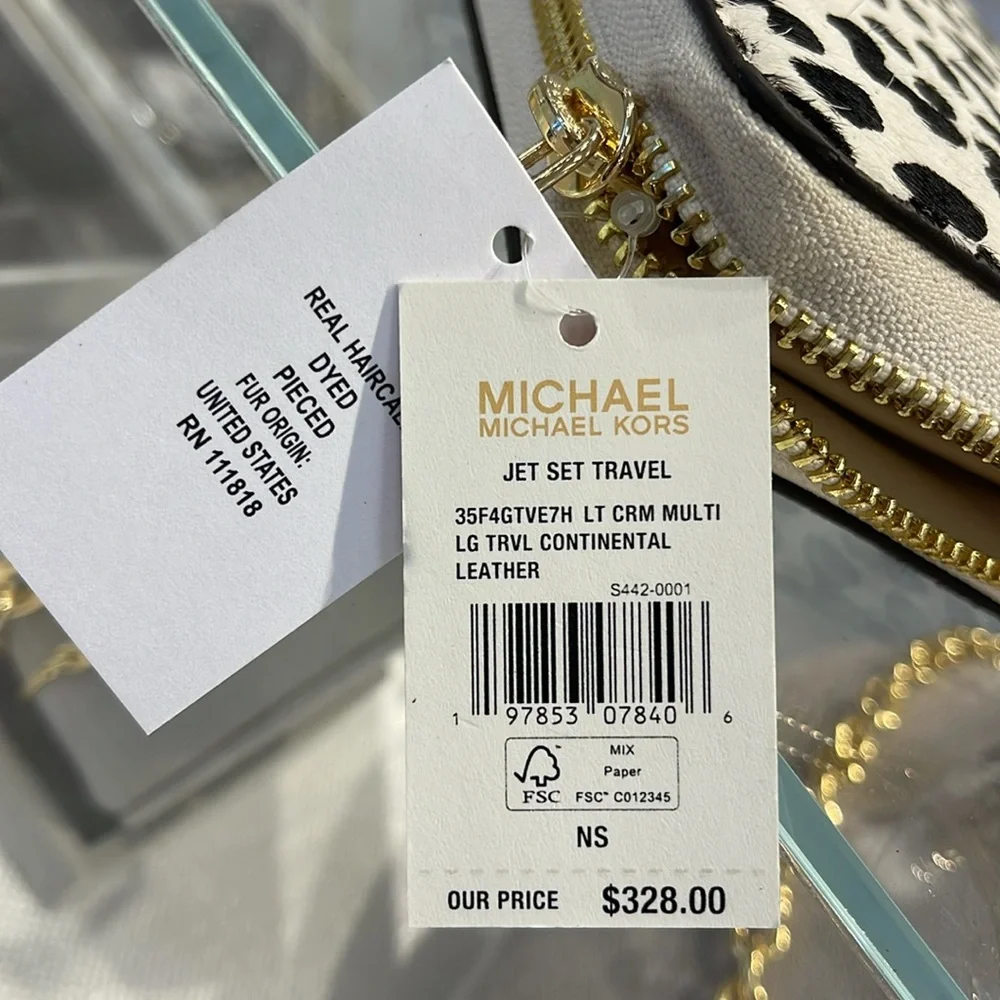 MICHAEL KORS Leather Lg Continental Wristlet Phone Wallet Exotic Print Hair Calf